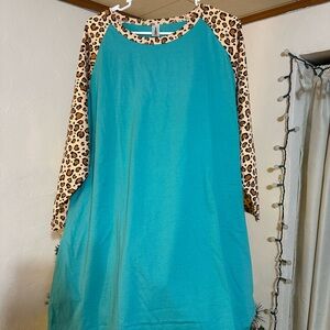 Turquoise animal print shirt